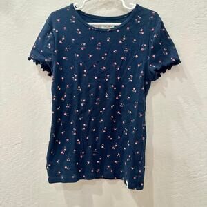 Abercrombie Kids Blue Floral Ribbed Short Sleeve Shirt